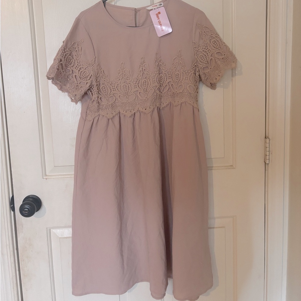 Orange Creek Taupe Lace Accent Mini Dress